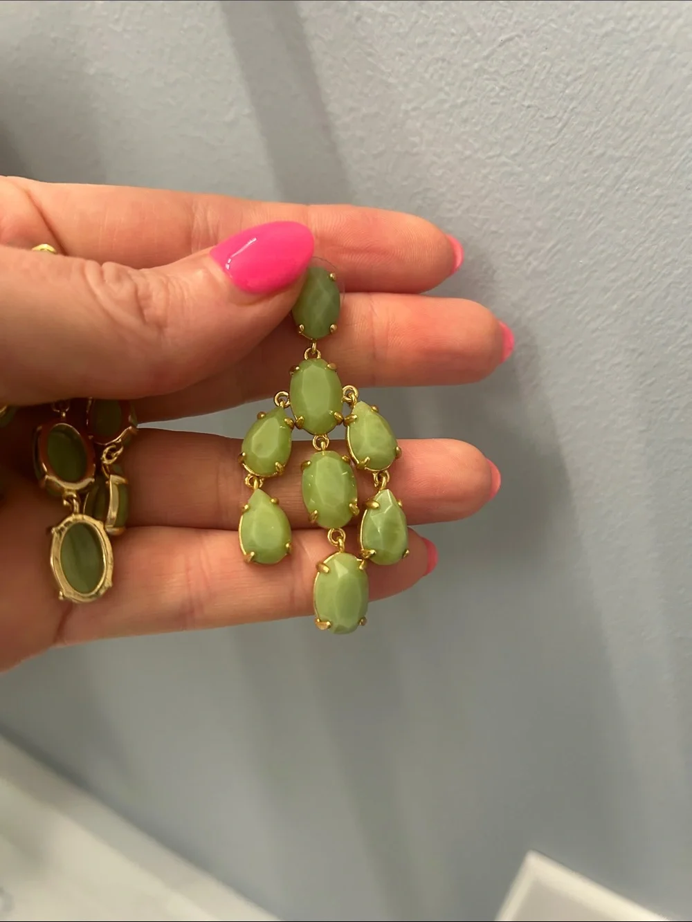 Stella & Dot Gold-Tone Light Green Teardrop Cascade Earrings